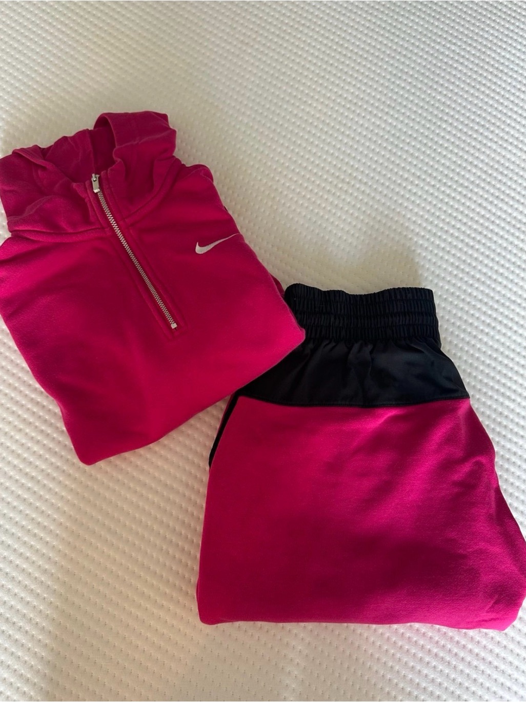 Nike Bright Pink Half-Zip Pullover With Black Waistband Shorts